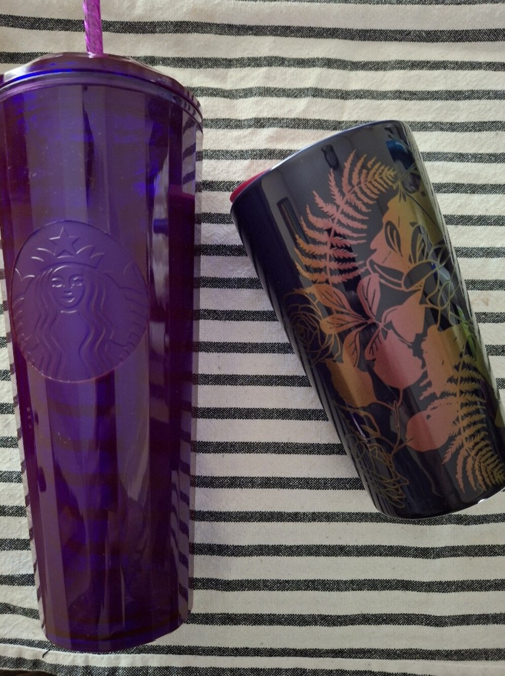 Set Of Starbucks Purple Floral Dome Metallic Tumbler Cups